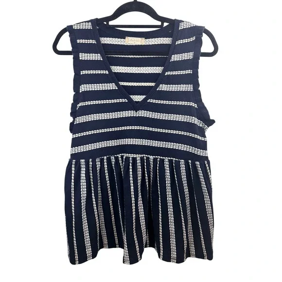 Altare'd State Navy White Stripe V Neck Peplum Top Sz M Cotton Casual Peasent - Picture 1 of 7